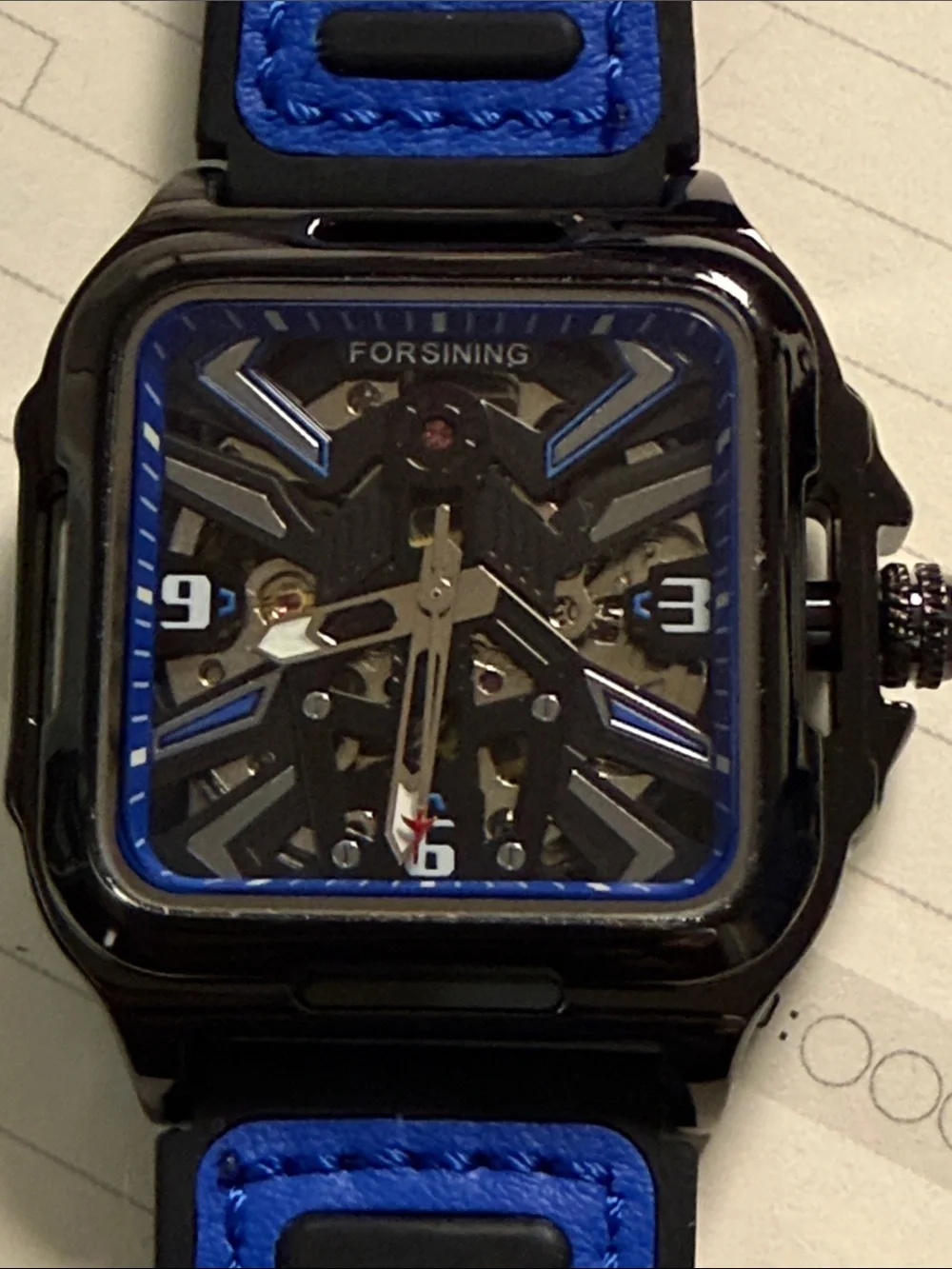 Blue-Accent Skeleton Dial Smartwatch